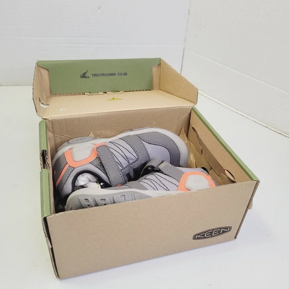 Keen Toddler Knotch Peak Shoes Size 9C Grey Orange Hook Loop Bungee Sneaker